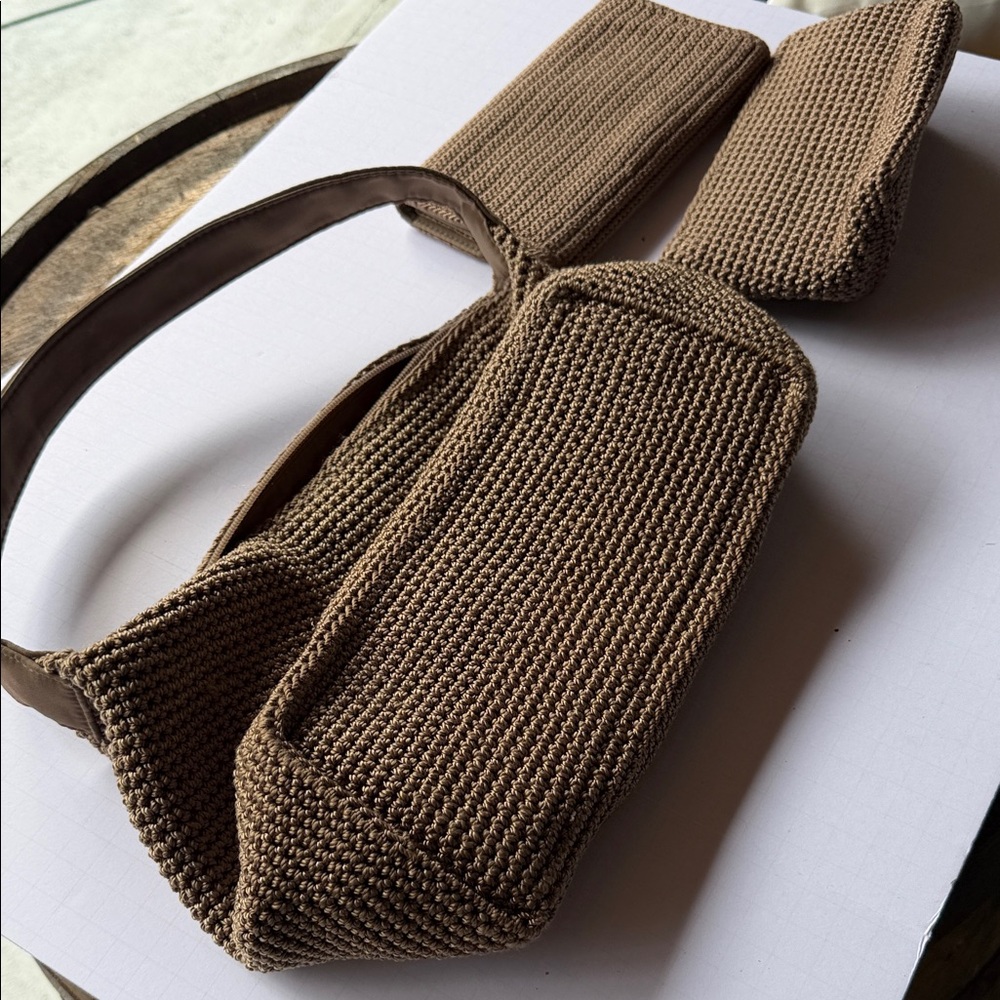 The Sak Tan Crochet Shoulder Bag with Matching Wristlet and Pouch - Picture 9 of 15